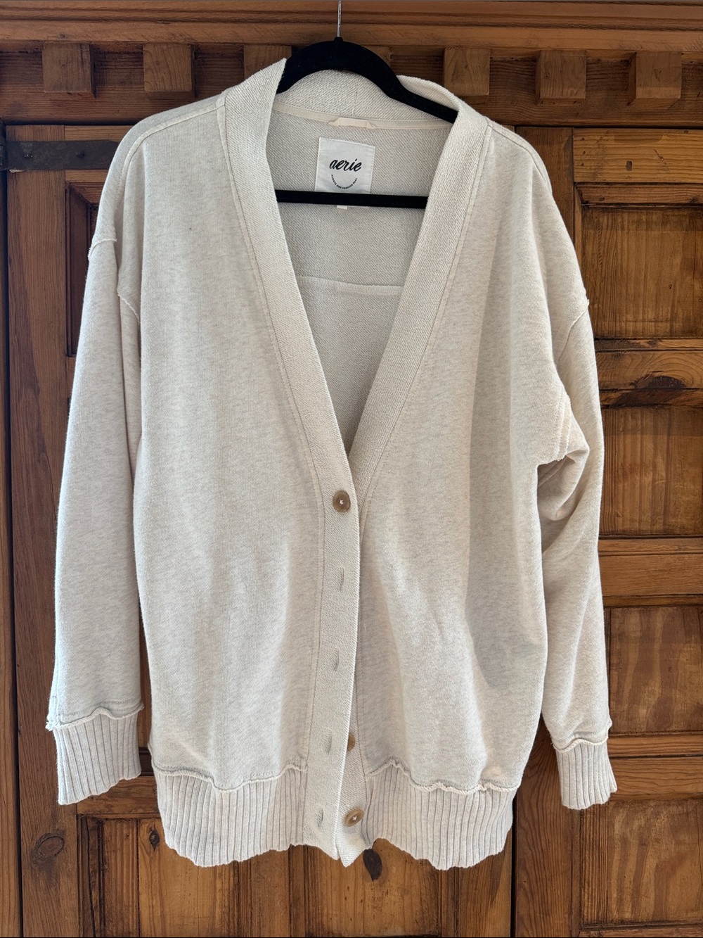 aerie Soft Cream V-Neck Button Cardigan